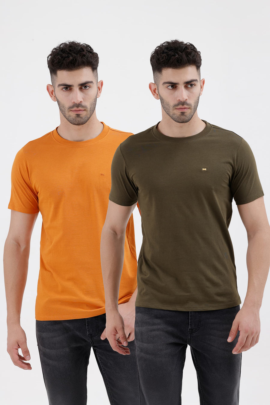 BASICS REGULAR FIT OLIVE COTTON CREW T-SHIRT