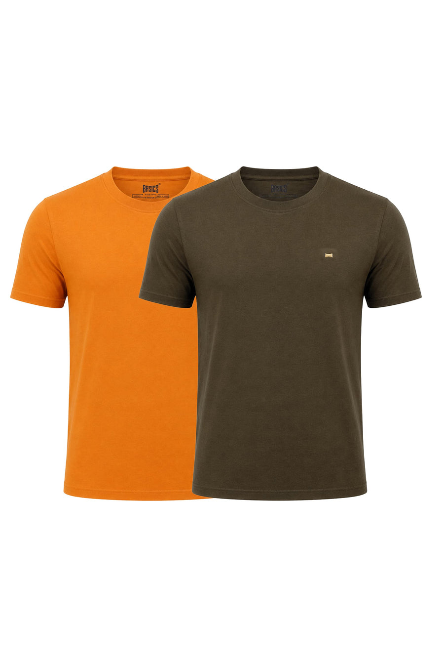 BASICS REGULAR FIT OLIVE COTTON CREW T-SHIRT