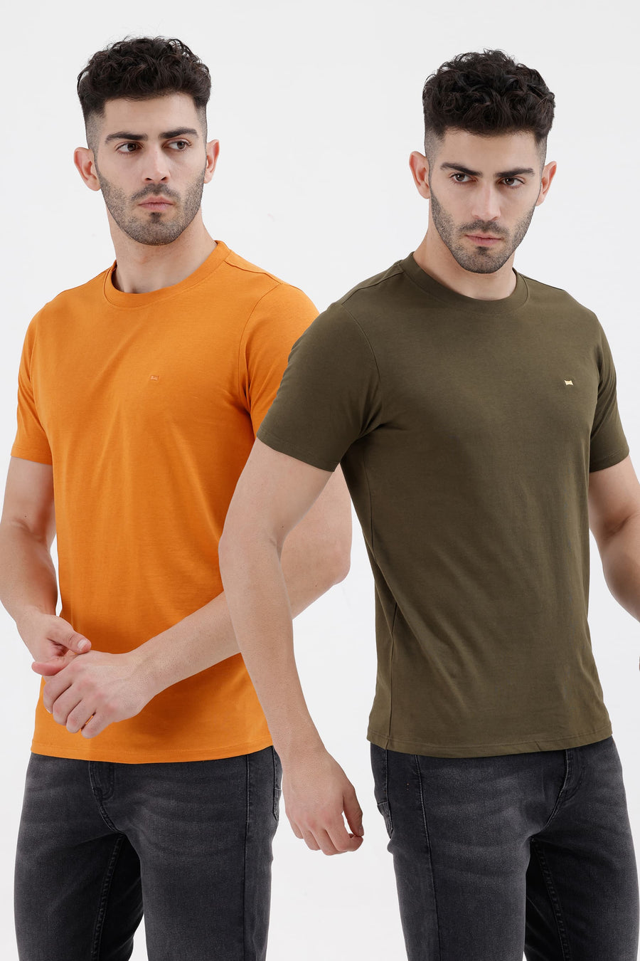 BASICS REGULAR FIT OLIVE COTTON CREW T-SHIRT