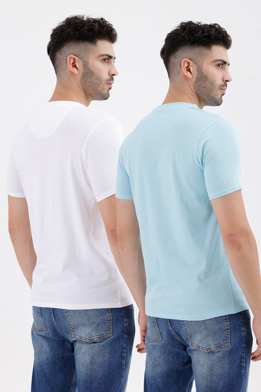 BASICS REGULAR FIT BLUE COTTON CREW T-SHIRT
