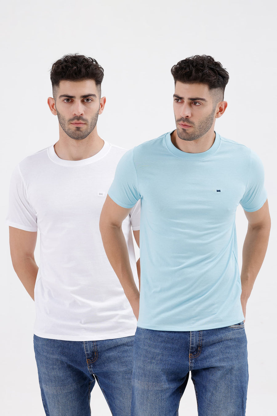 BASICS REGULAR FIT BLUE COTTON CREW T-SHIRT