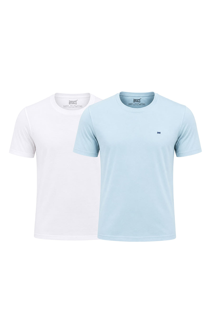 BASICS REGULAR FIT BLUE COTTON CREW T-SHIRT