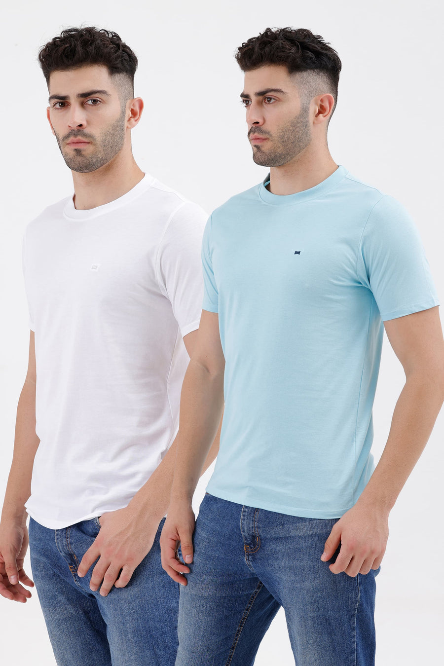 BASICS REGULAR FIT BLUE COTTON CREW T-SHIRT