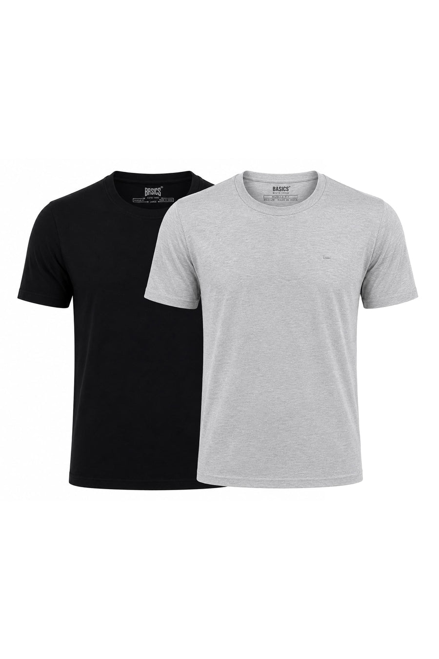 BASICS REGULAR FIT BLACK COTTON CREW T-SHIRT