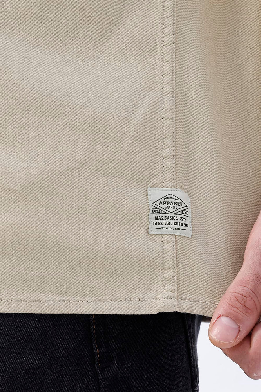 BASICS RELAXED FIT BEIGE COTTON STRETCH TWILL OPEN COLLAR SHACKET