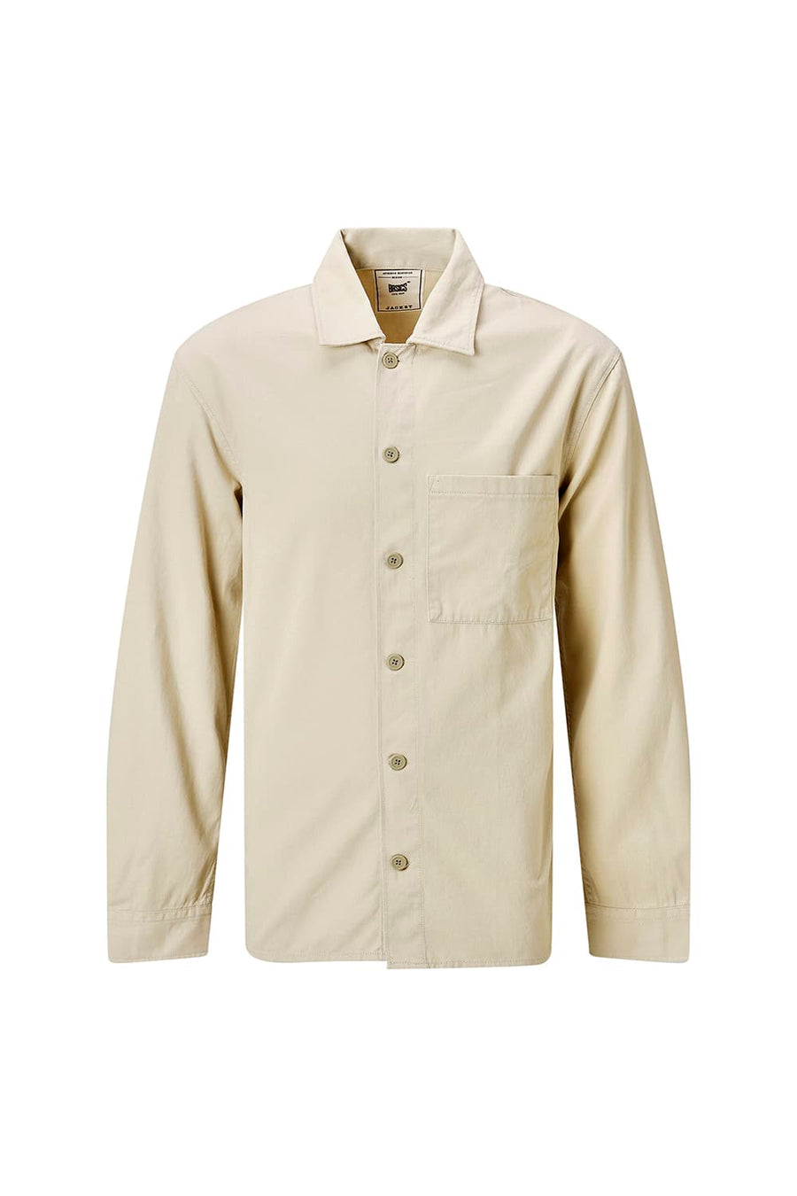 BASICS RELAXED FIT BEIGE COTTON STRETCH TWILL OPEN COLLAR SHACKET