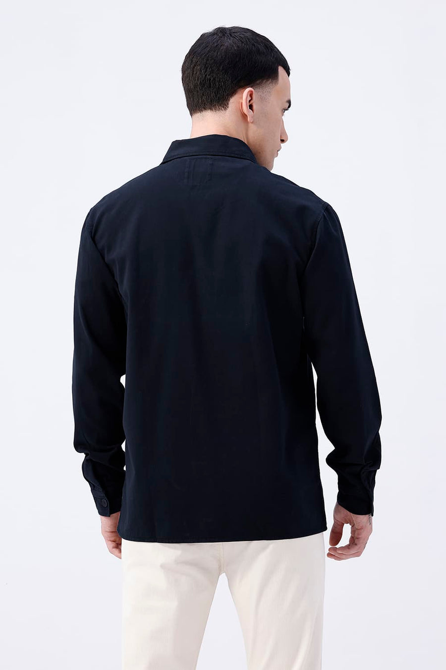 BASICS RELAXED FIT NAVY COTTON STRETCH TWILL OPEN COLLAR SHACKET