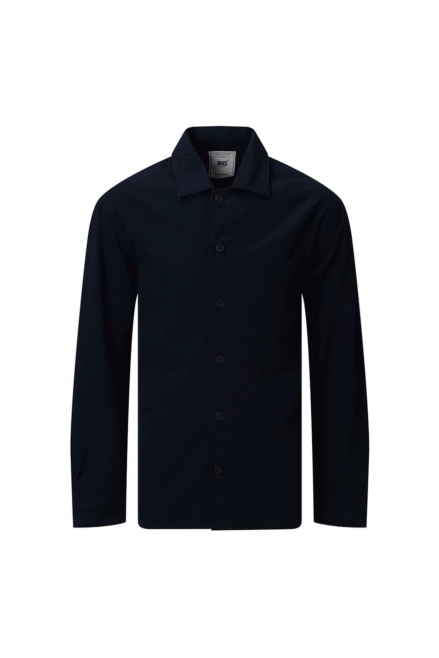 BASICS RELAXED FIT NAVY COTTON STRETCH TWILL OPEN COLLAR SHACKET