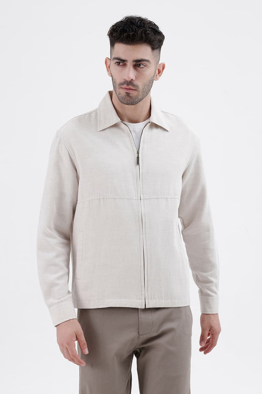 BASICS RELAXED FIT NATURAL BIRCH COTTON LINEN TWILL JACKET