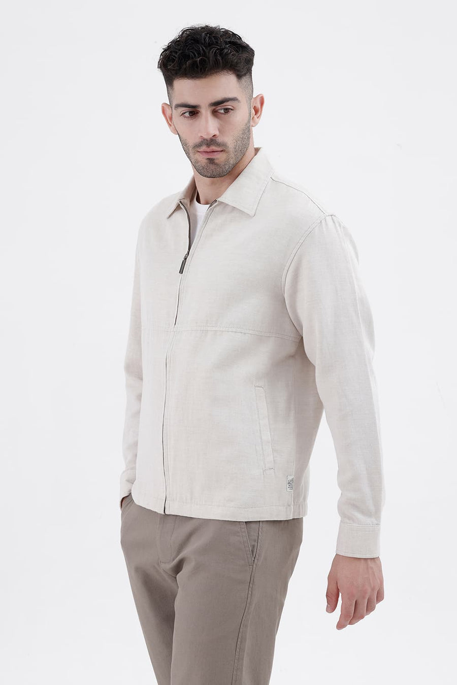 BASICS RELAXED FIT NATURAL BIRCH COTTON LINEN TWILL JACKET