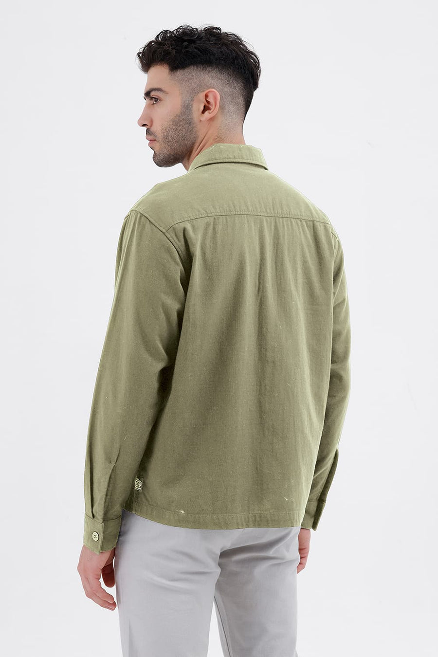 BASICS RELAXED FIT LICHEN OLIVE COTTON DOUBLE CLOTH JACKET