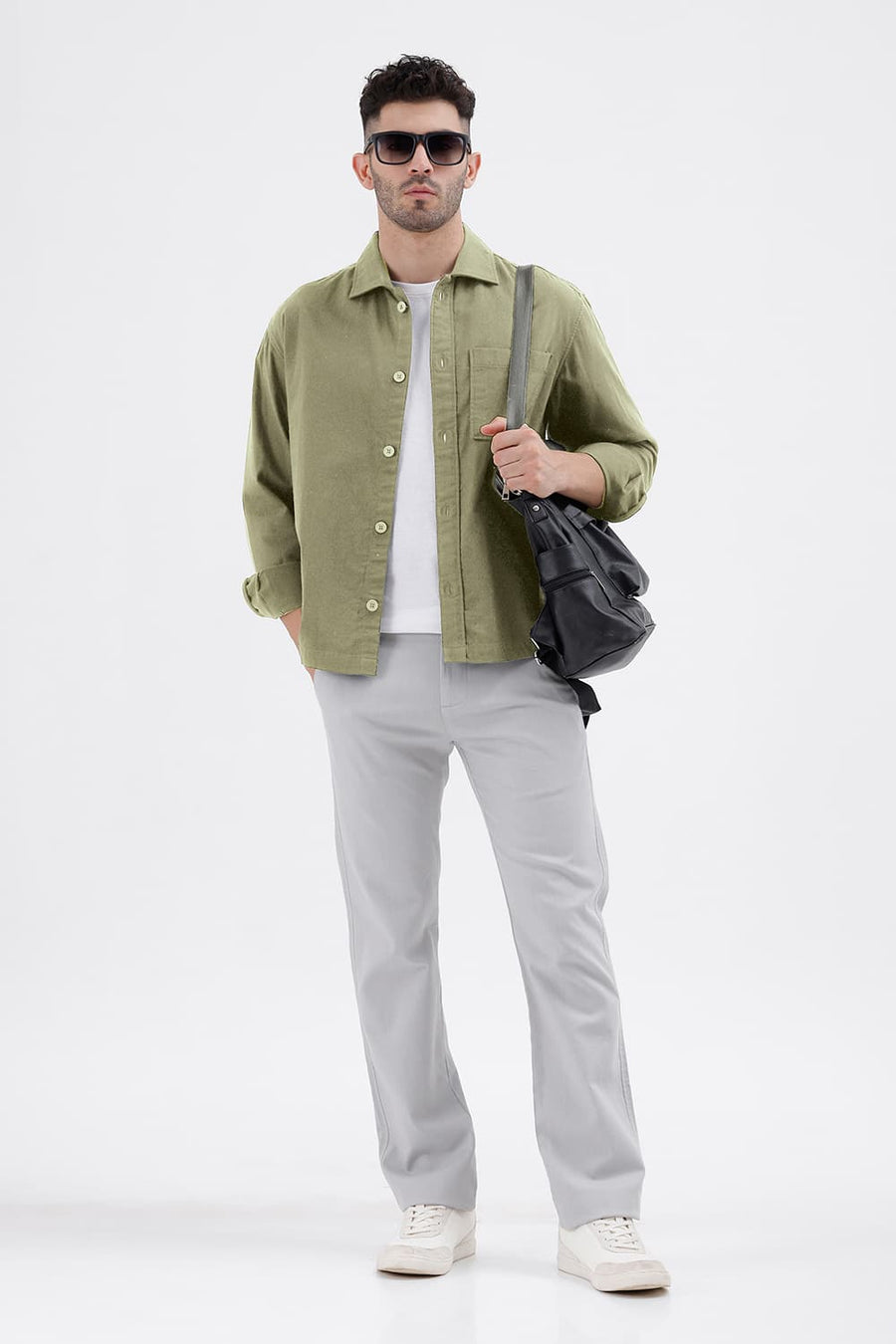 BASICS RELAXED FIT LICHEN OLIVE COTTON DOUBLE CLOTH JACKET
