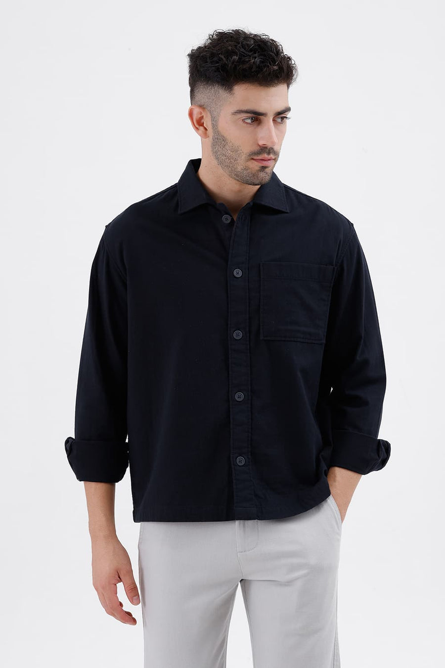 BASICS RELAXED FIT VULCAN NAVY COTTON DOUBLE CLOTH JACKET
