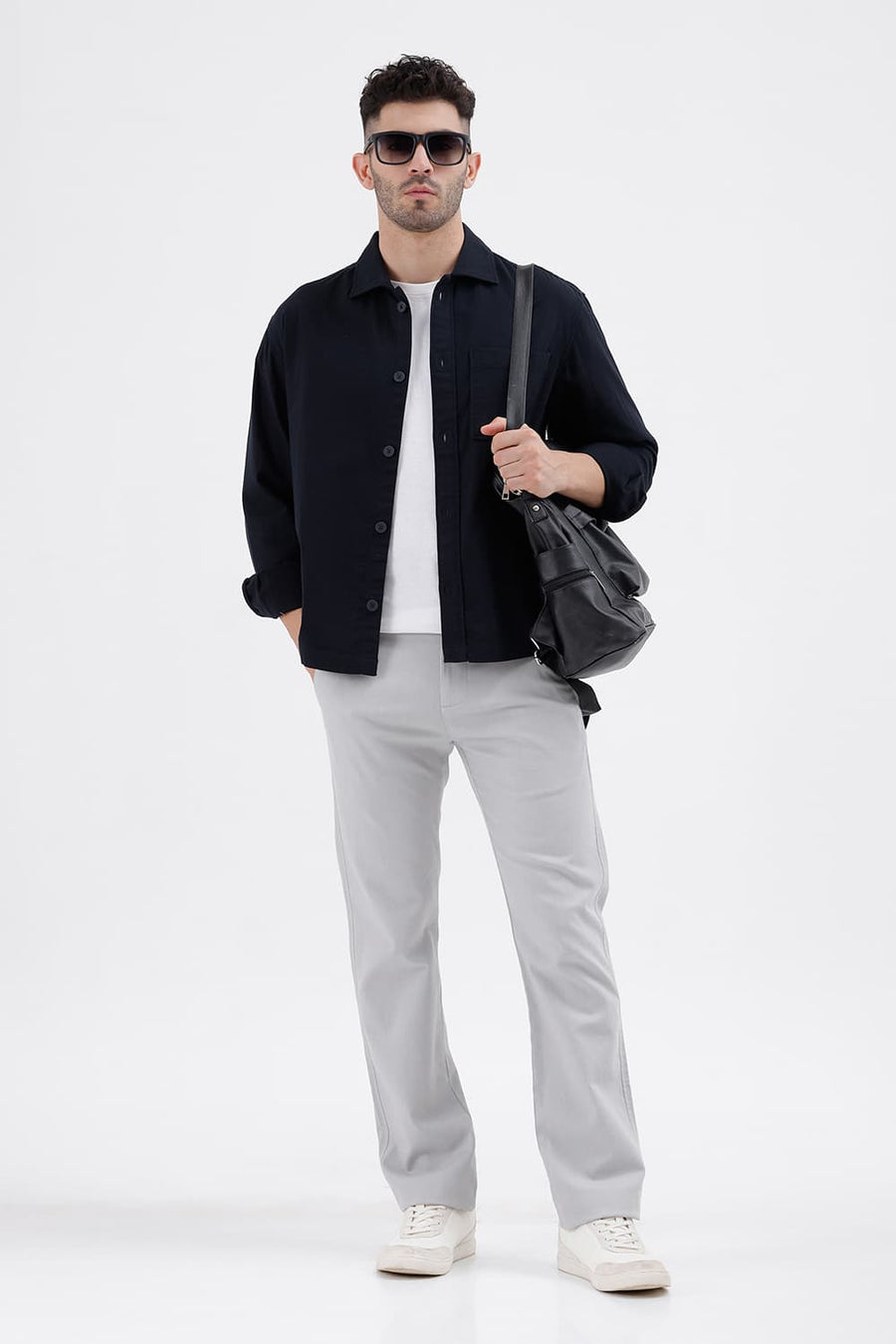 BASICS RELAXED FIT VULCAN NAVY COTTON DOUBLE CLOTH JACKET