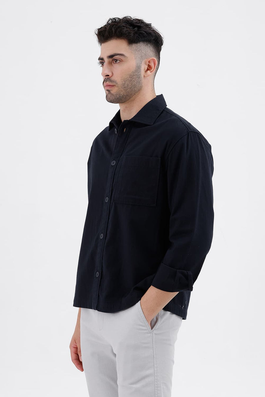 BASICS RELAXED FIT VULCAN NAVY COTTON DOUBLE CLOTH JACKET