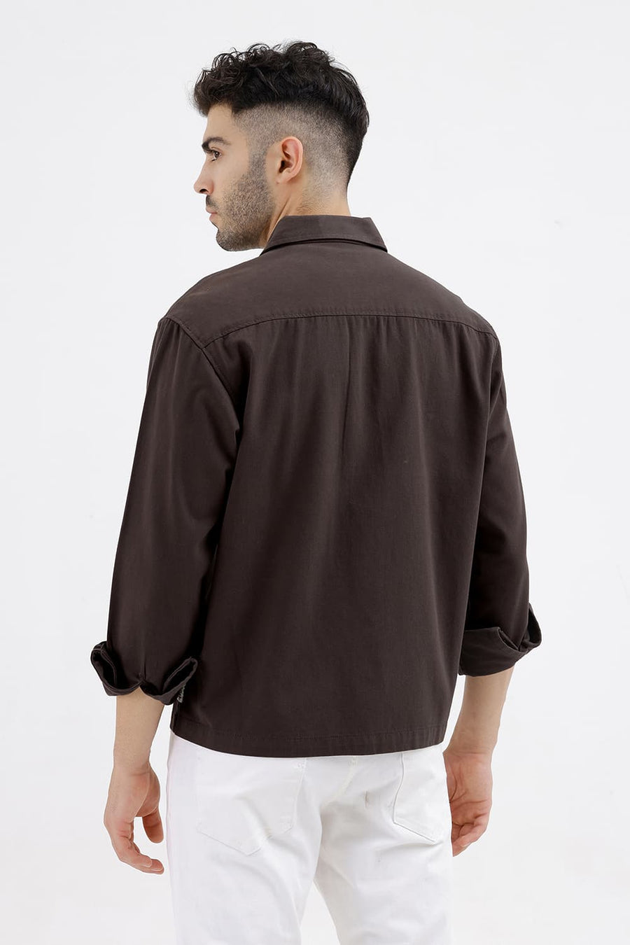 BASICS RELAXED FIT GRAY BROWN COTTON TWILL JACKET