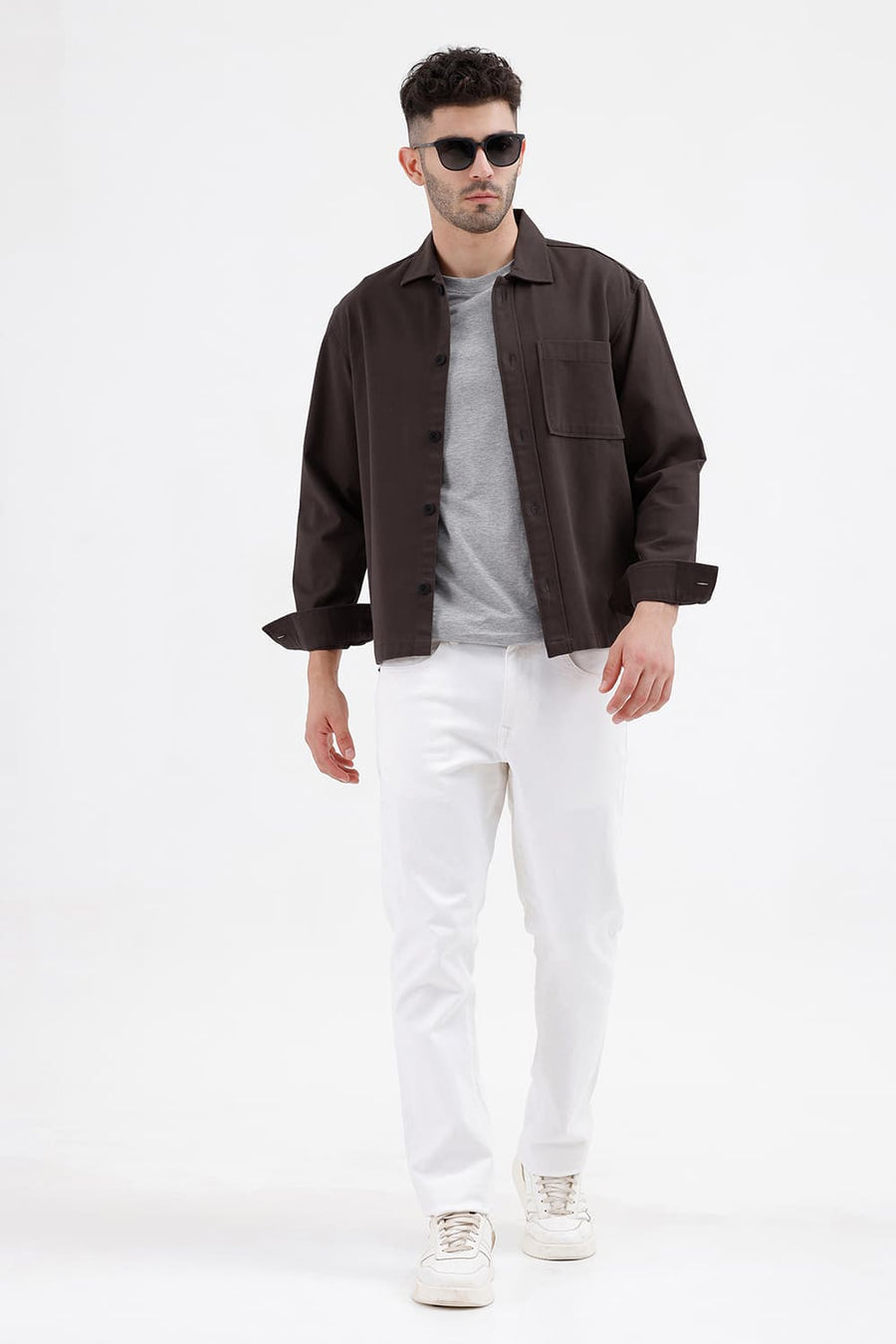 BASICS RELAXED FIT GRAY BROWN COTTON TWILL JACKET