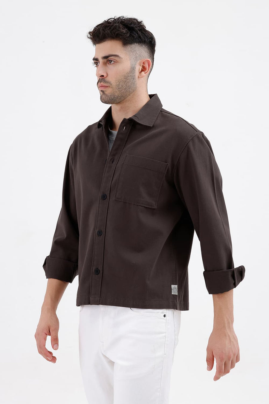 BASICS RELAXED FIT GRAY BROWN COTTON TWILL JACKET