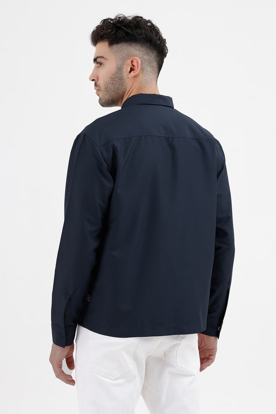 BASICS RELAXED FIT COLLEGIATE NAVY POLYESTER TWILL JACKET
