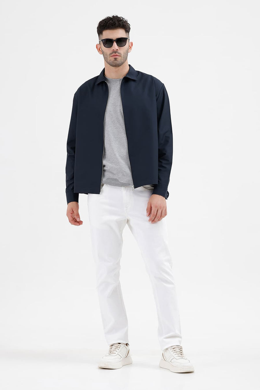 BASICS RELAXED FIT COLLEGIATE NAVY POLYESTER TWILL JACKET