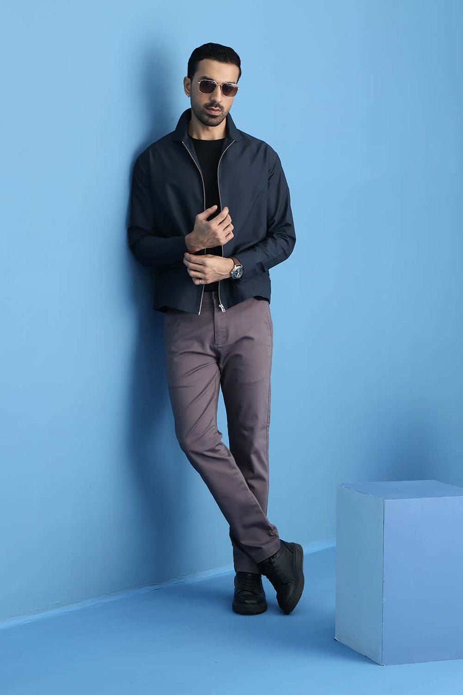 BASICS RELAXED FIT COLLEGIATE NAVY POLYESTER TWILL JACKET