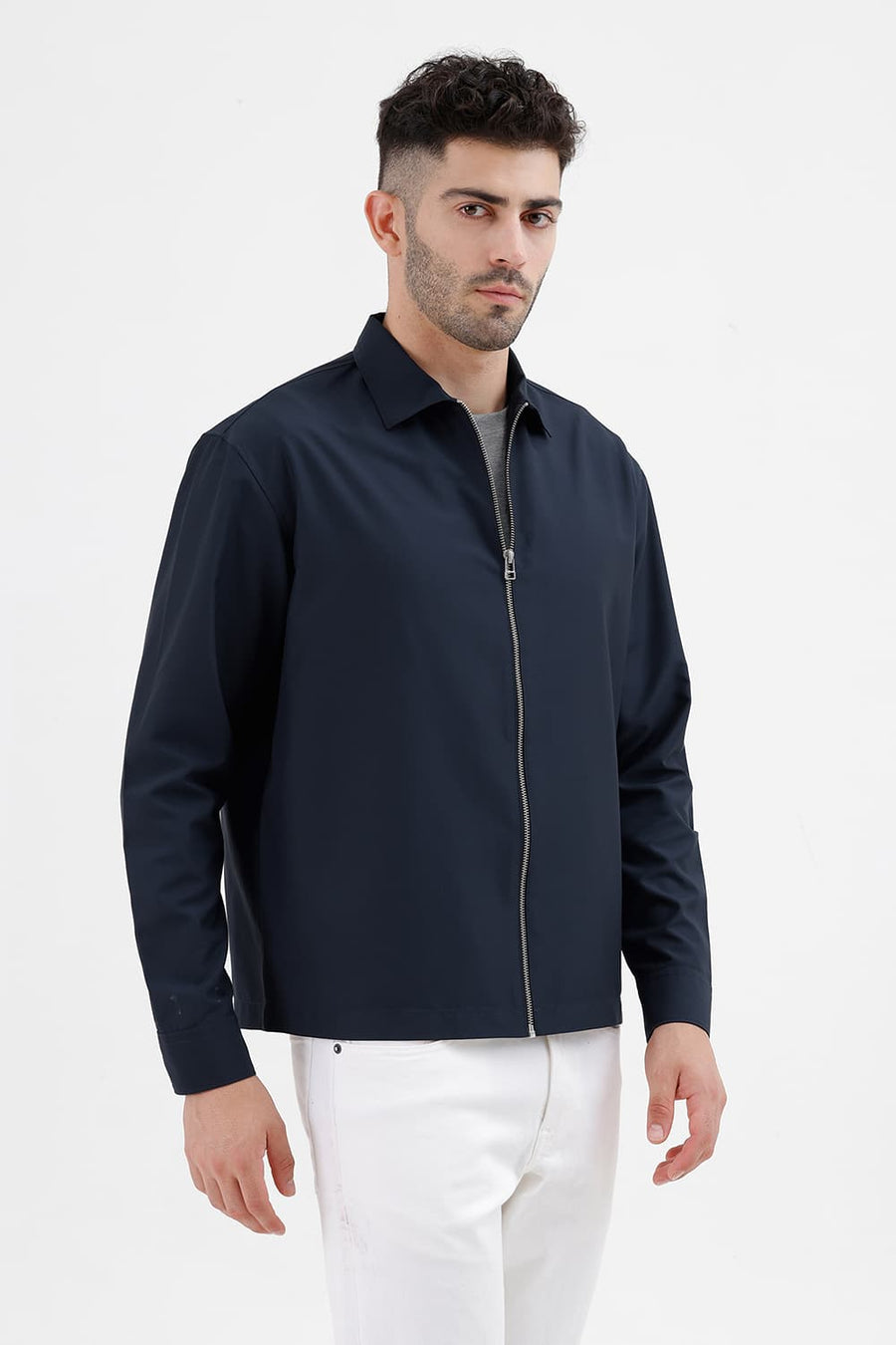 BASICS RELAXED FIT COLLEGIATE NAVY POLYESTER TWILL JACKET