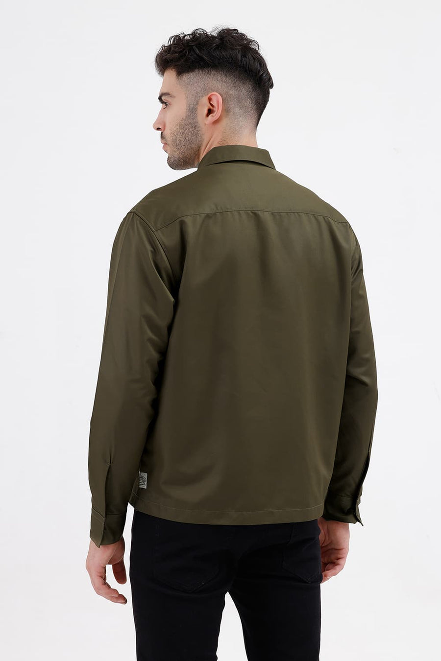 BASICS RELAXED FIT MOSS GREEN POLYESTER TWILL JACKET