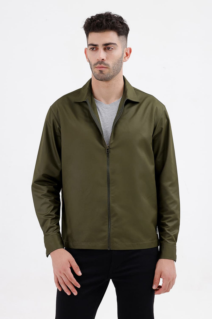 BASICS RELAXED FIT MOSS GREEN POLYESTER TWILL JACKET