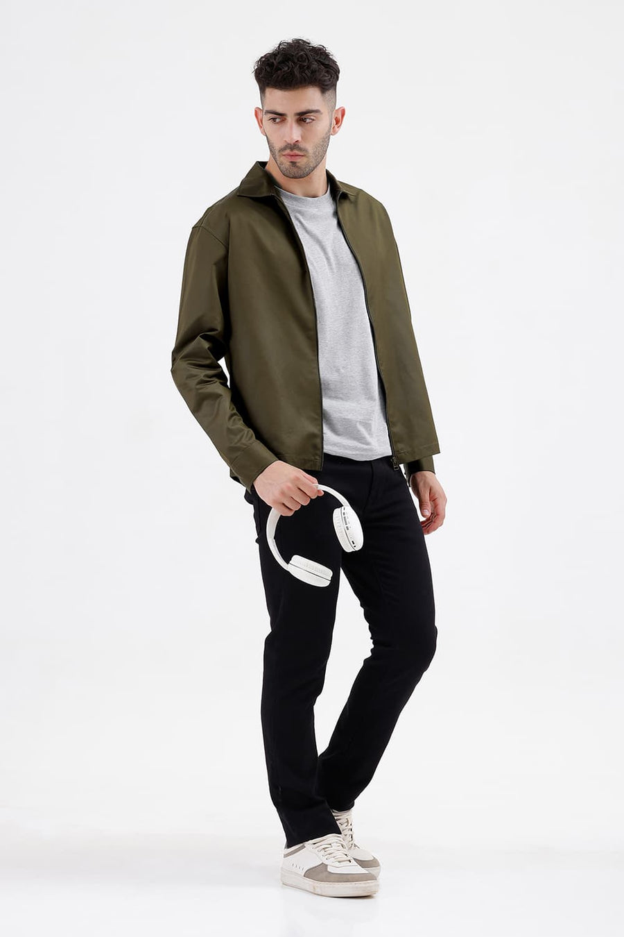 BASICS RELAXED FIT MOSS GREEN POLYESTER TWILL JACKET