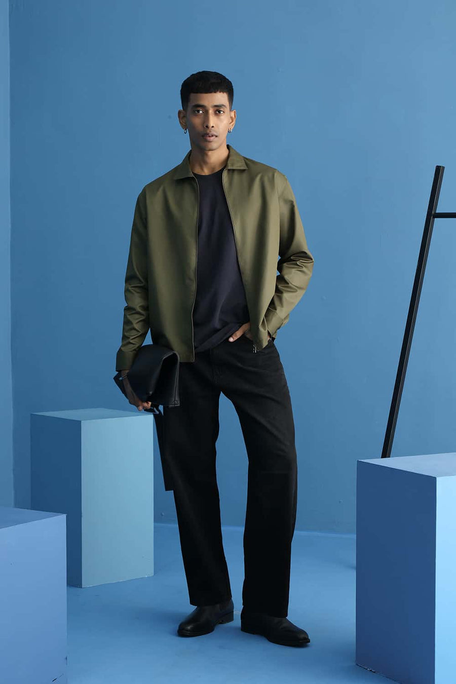 BASICS RELAXED FIT MOSS GREEN POLYESTER TWILL JACKET