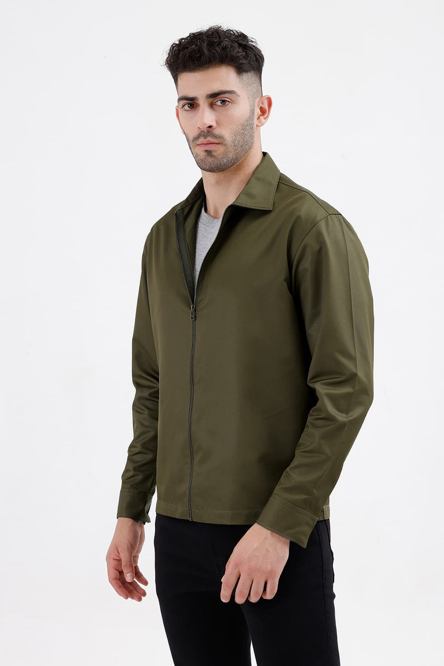 BASICS RELAXED FIT MOSS GREEN POLYESTER TWILL JACKET
