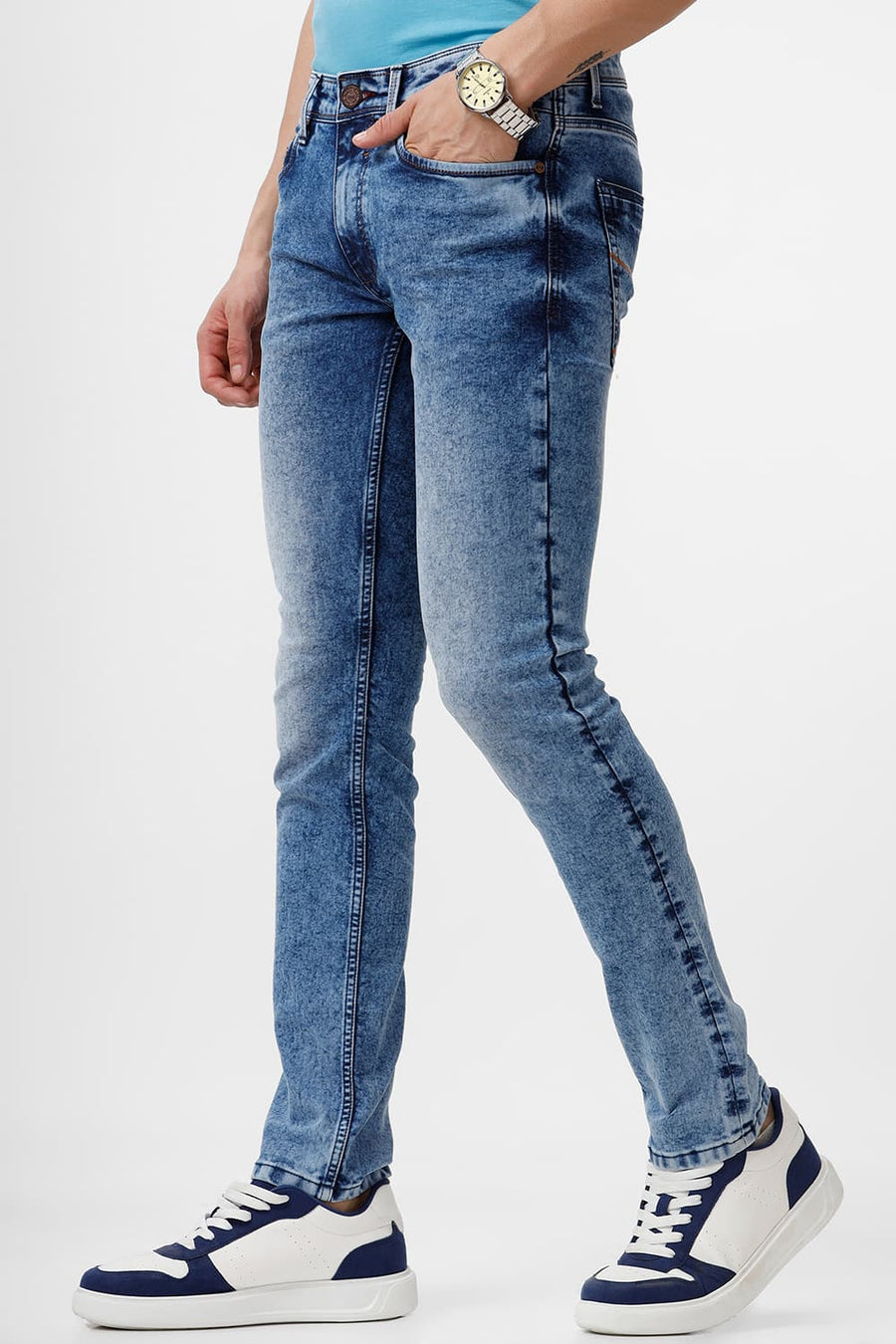 BASICS BLADE FIT VINTAGE INDIGO COTTON POLYESTER STRETCH JEAN