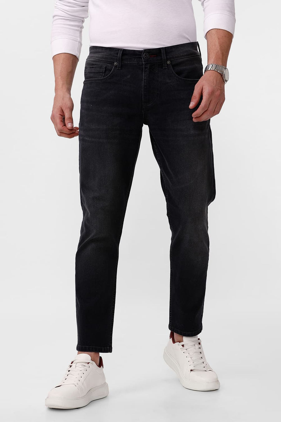BASICS KERB FIT DARK SHADOW COTTON POLYESTER STRETCH JEAN