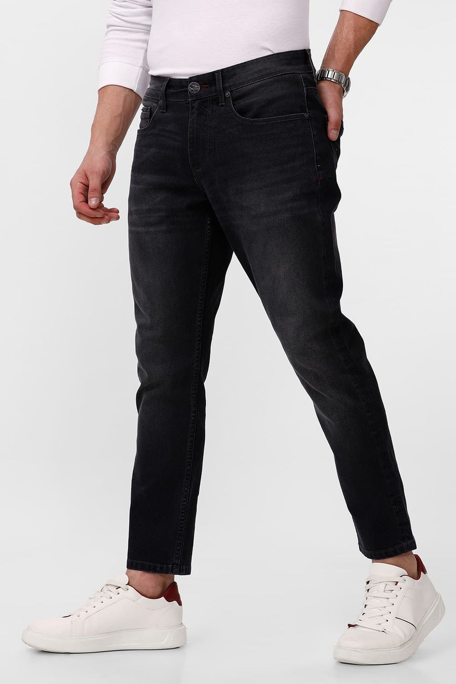 BASICS KERB FIT DARK SHADOW COTTON POLYESTER STRETCH JEAN