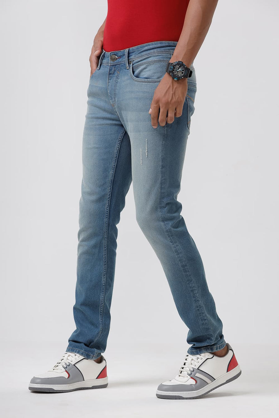BASICS TORQUE FIT BLUE STONE COTTON POLYESTER STRETCH JEAN