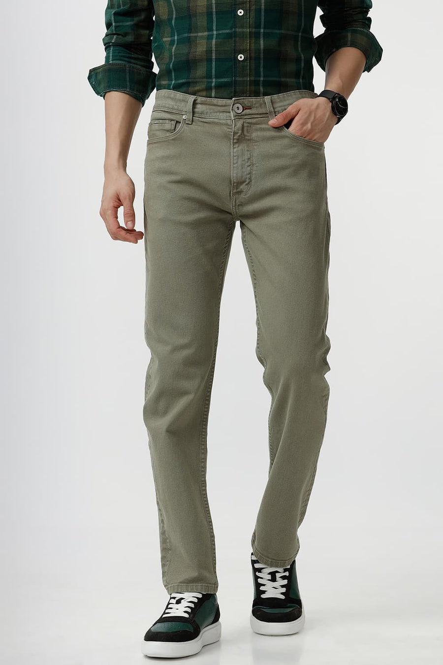 BASICS DRIFT FIT BURNT OLIVE COTTON STRETCH JEAN