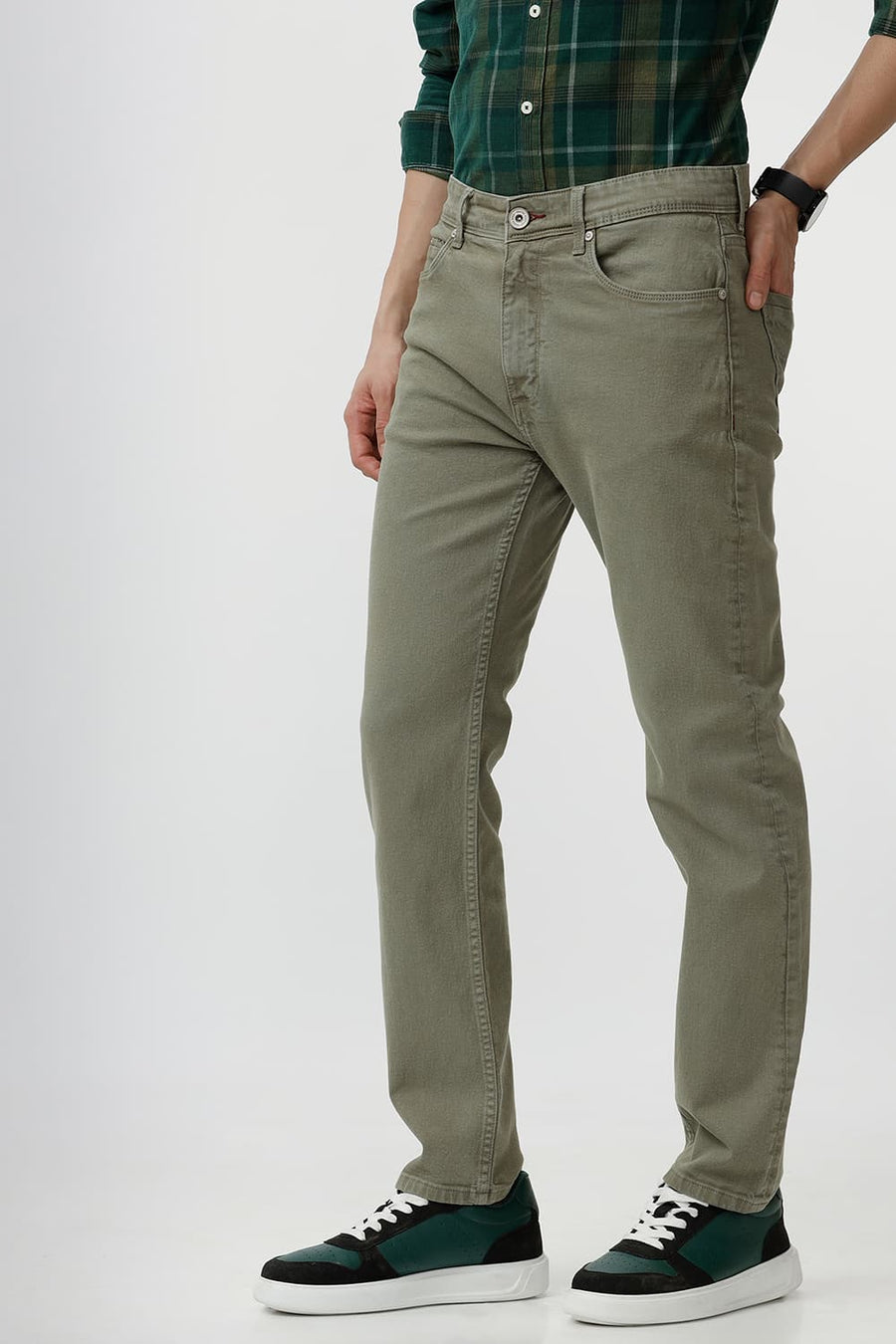 BASICS DRIFT FIT BURNT OLIVE COTTON STRETCH JEAN