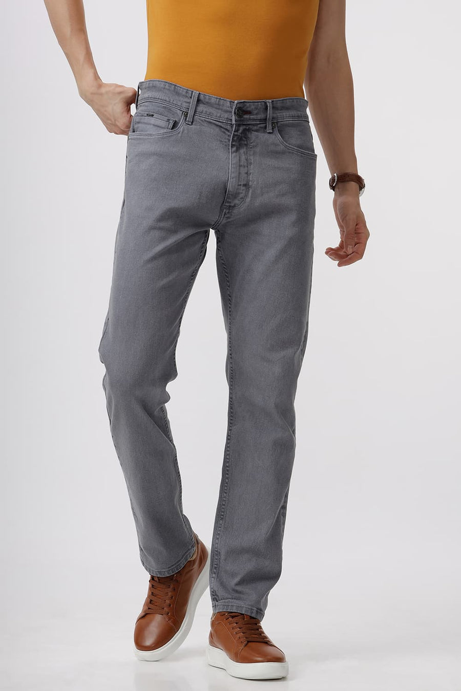 BASICS DRIFT FIT STEEL GREY COTTON STRETCH JEAN