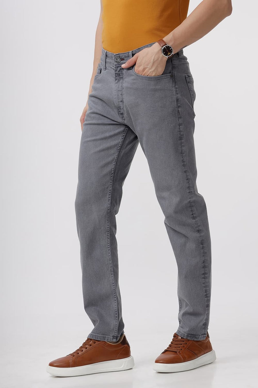 BASICS DRIFT FIT STEEL GREY COTTON STRETCH JEAN