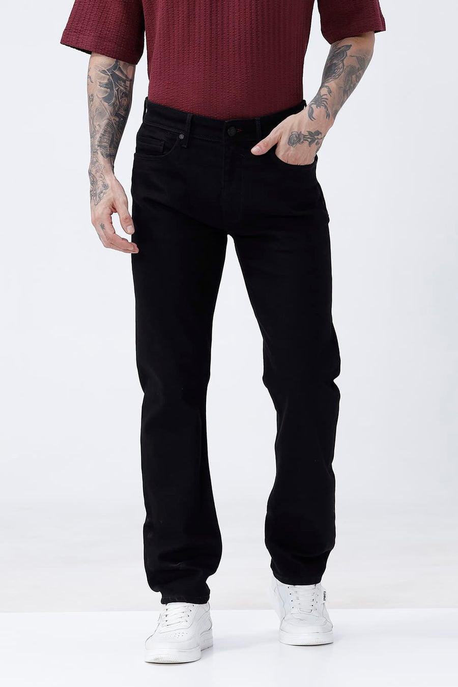 BASICS TORQUE FIT YELLOW COTTON POLYESTER STRETCH PLAIN JEANS