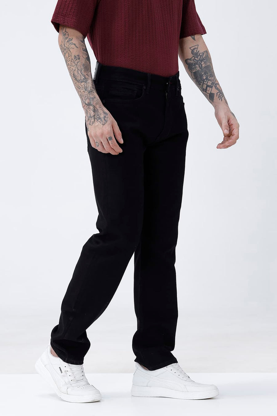 BASICS TORQUE FIT YELLOW COTTON POLYESTER STRETCH PLAIN JEANS