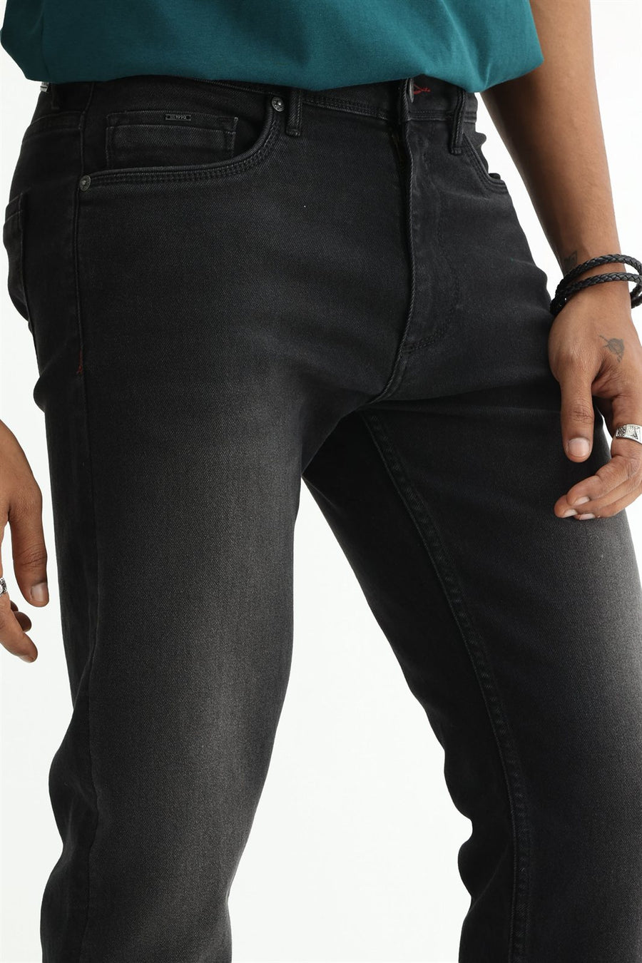 BASICS BLADE FIT BLUE COTTON POLYESTER STRETCH PLAIN JEANS
