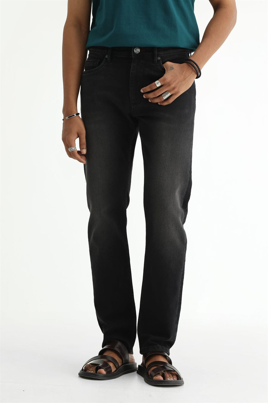 BASICS BLADE FIT BLUE COTTON POLYESTER STRETCH PLAIN JEANS
