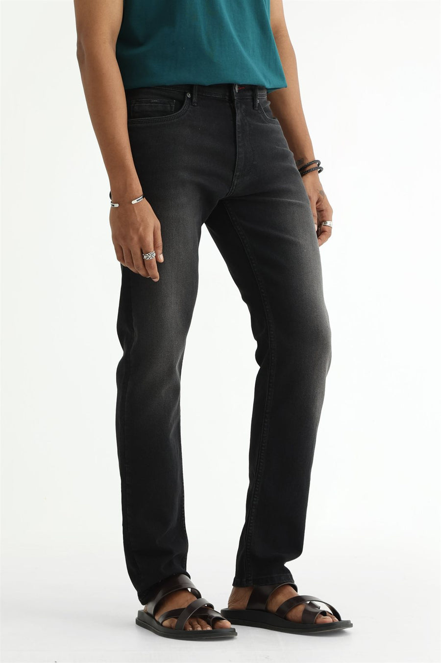 BASICS BLADE FIT BLUE COTTON POLYESTER STRETCH PLAIN JEANS