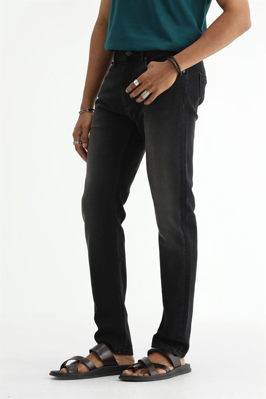 BASICS BLADE FIT BLUE COTTON POLYESTER STRETCH PLAIN JEANS