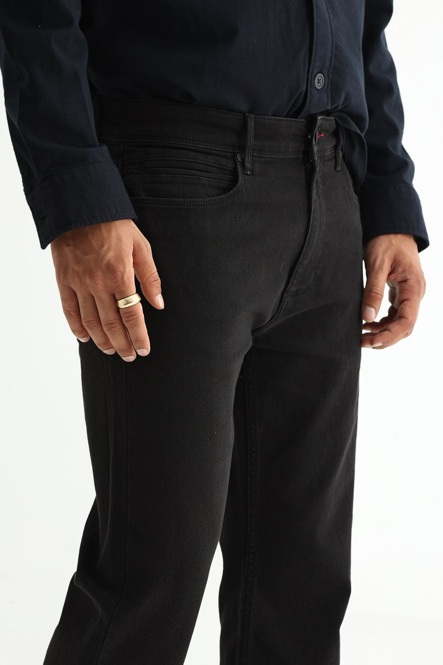 BASICS DRIFT FIT RED COTTON POLYESTER STRETCH PLAIN JEANS