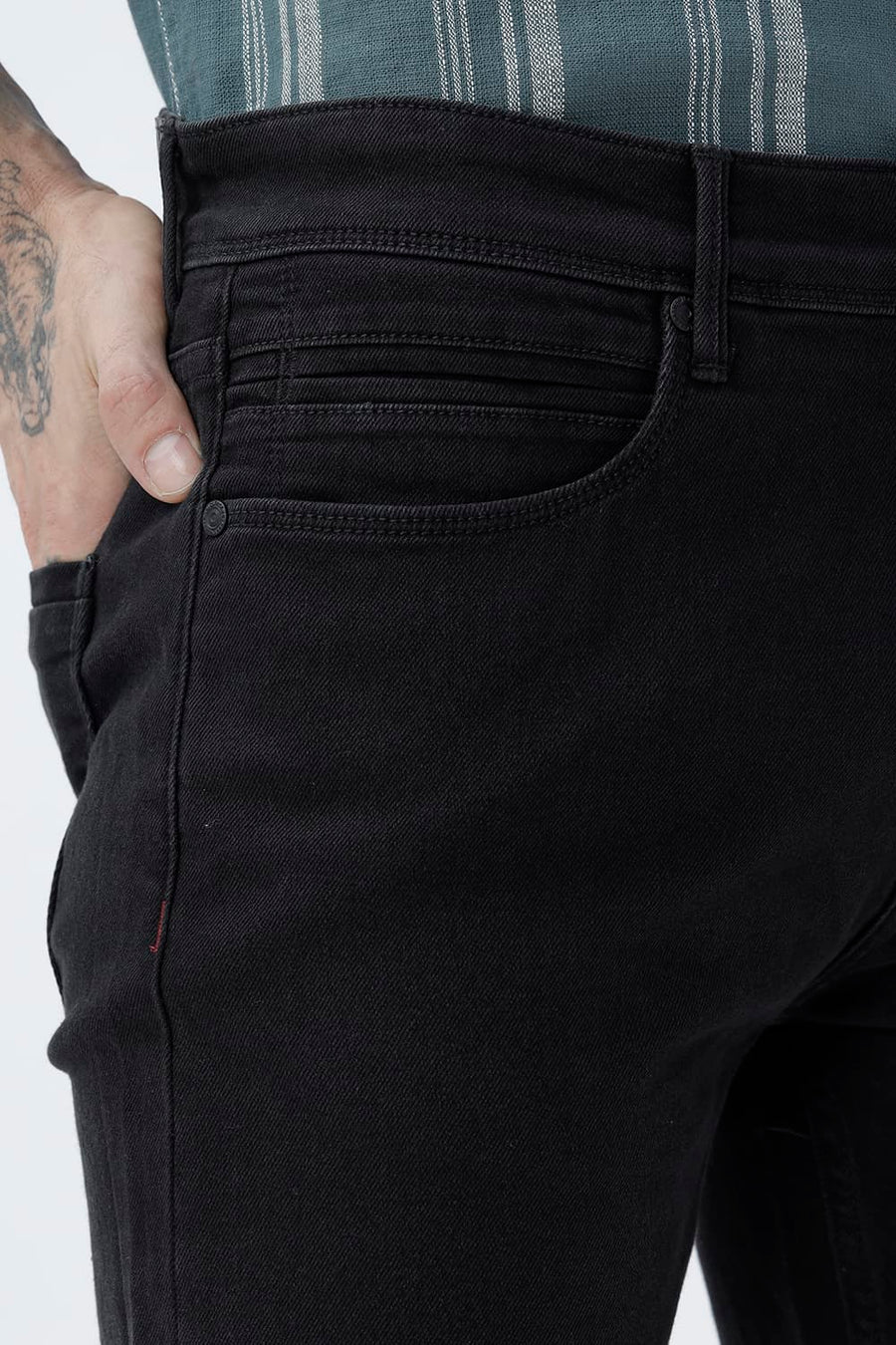 BASICS DRIFT FIT RED COTTON POLYESTER STRETCH PLAIN JEANS