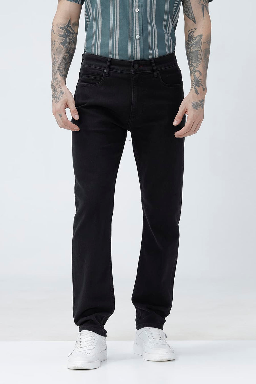 BASICS DRIFT FIT RED COTTON POLYESTER STRETCH PLAIN JEANS