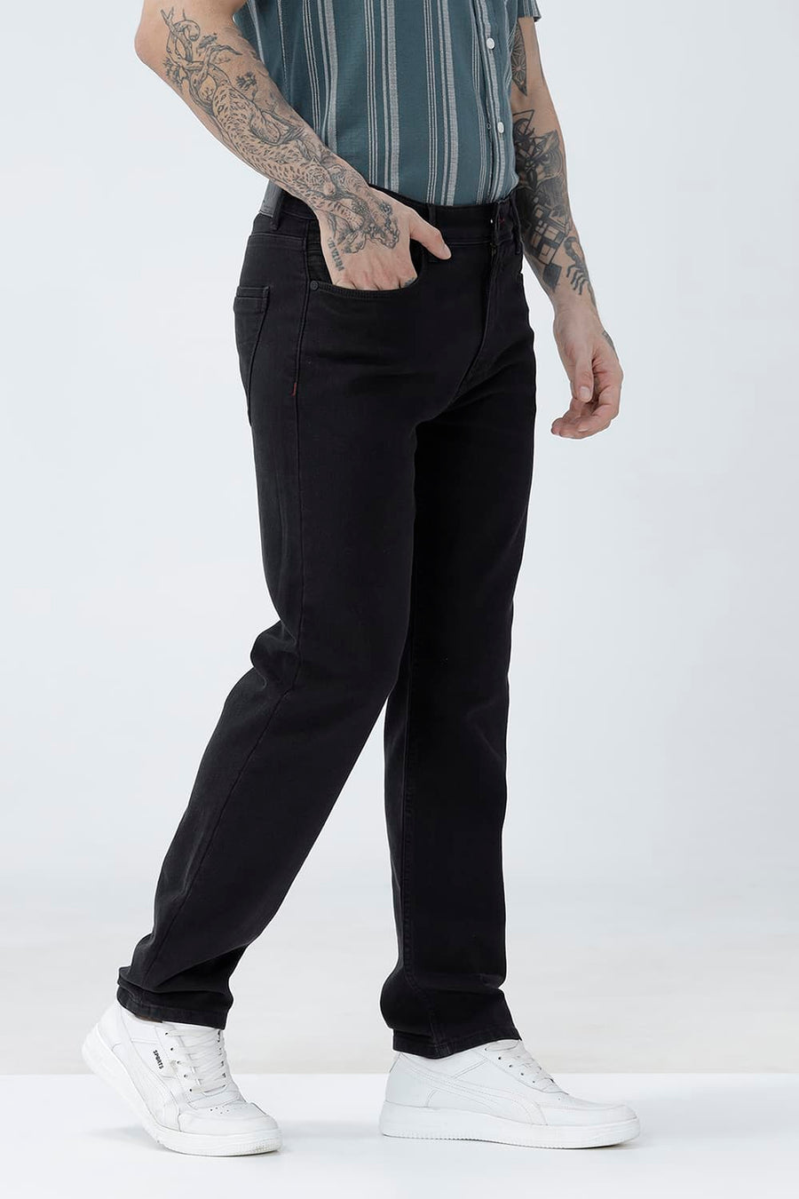 BASICS DRIFT FIT RED COTTON POLYESTER STRETCH PLAIN JEANS