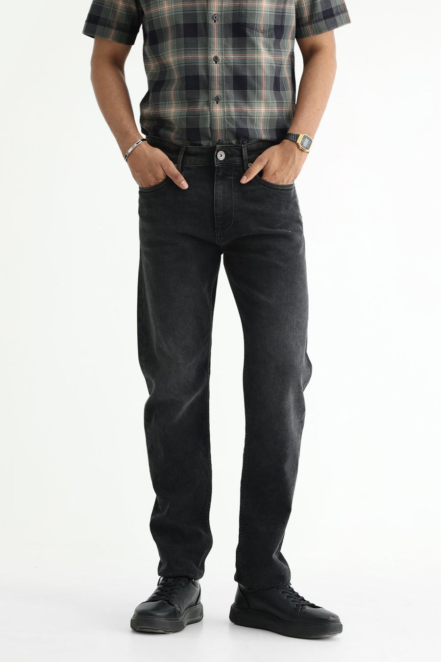 BASICS DRIFT FIT BLUE COTTON POLYESTER STRETCH PLAIN JEANS